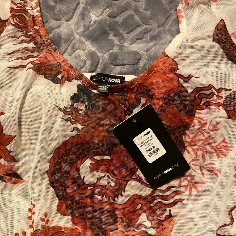 Red & Cream Dragon Mesh Bodysuit
